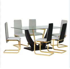 Vicente 1+6 Glass Dining Set - White / Golden