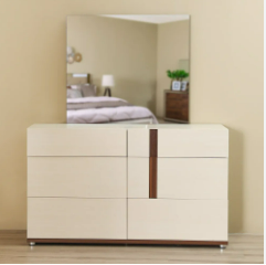 [BED-Dan-06156] Maybell Dresser with Mirror - White Maple / Walnut