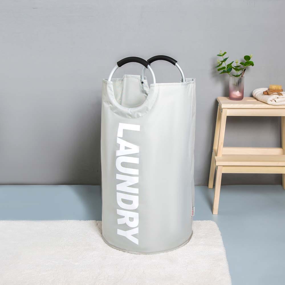 SS22 Oliver Laundry Hamper With Aluminum Tube Handle Light Grey