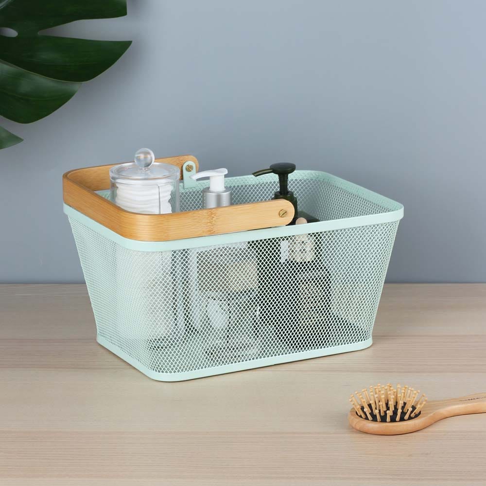 SS22 Oliver Storage Basket With Bamboo Handle Aqua