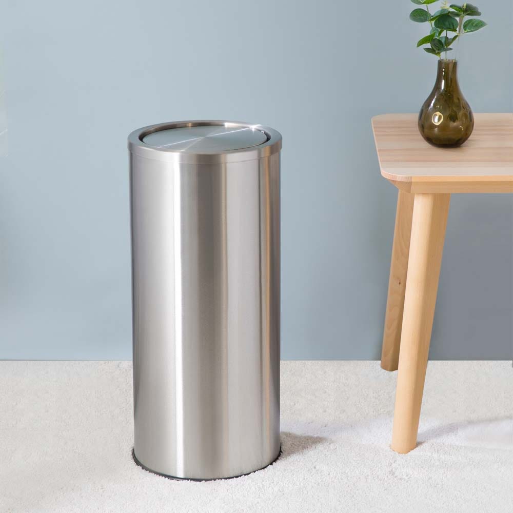 SS22 Falcon 30L Swing Dustbin SORS Matte Finish Silver 25X60.5 HCM SK13092C_002