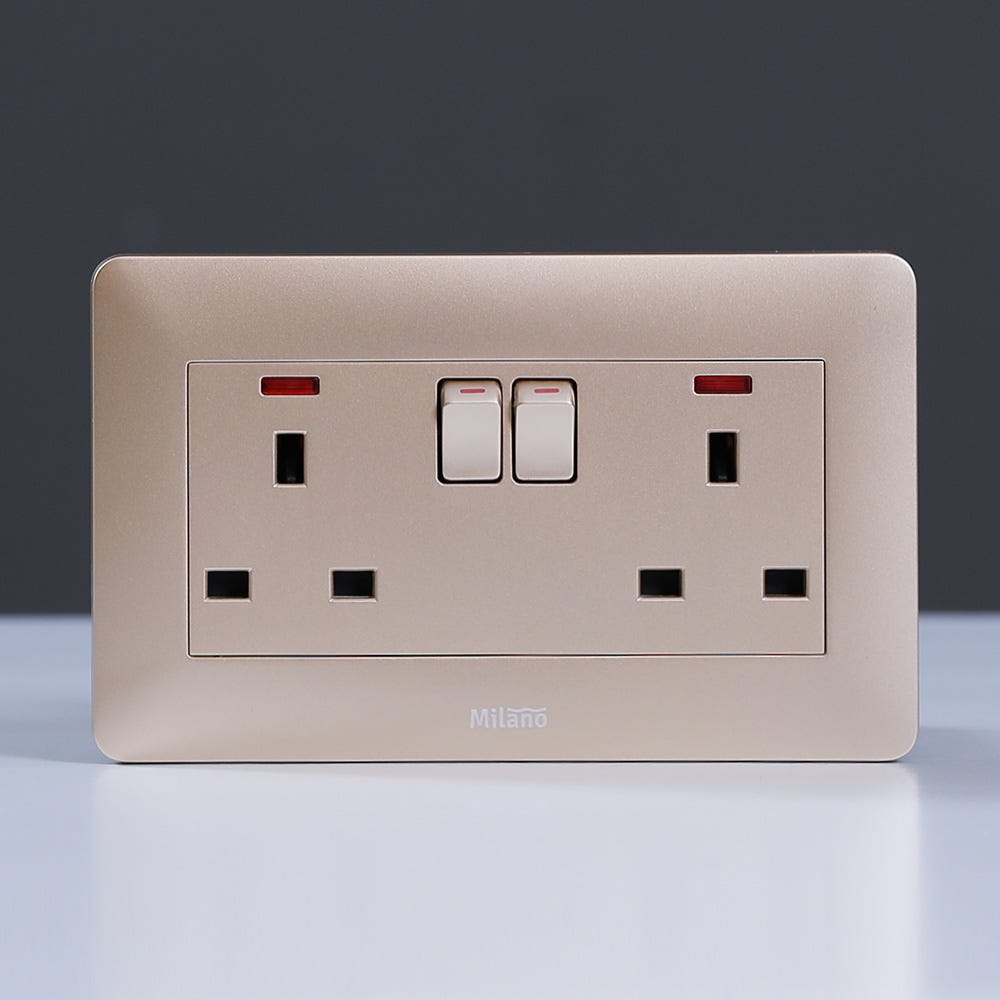 Milano 13A Twin Socket with switch and LED Indicator