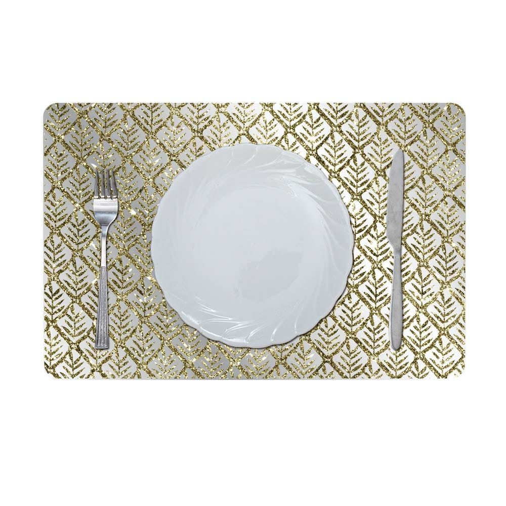 Glamour Glitter Metallic Mirror Look Printed Placemat Gold 43.5x28.5Cm Aec_29613