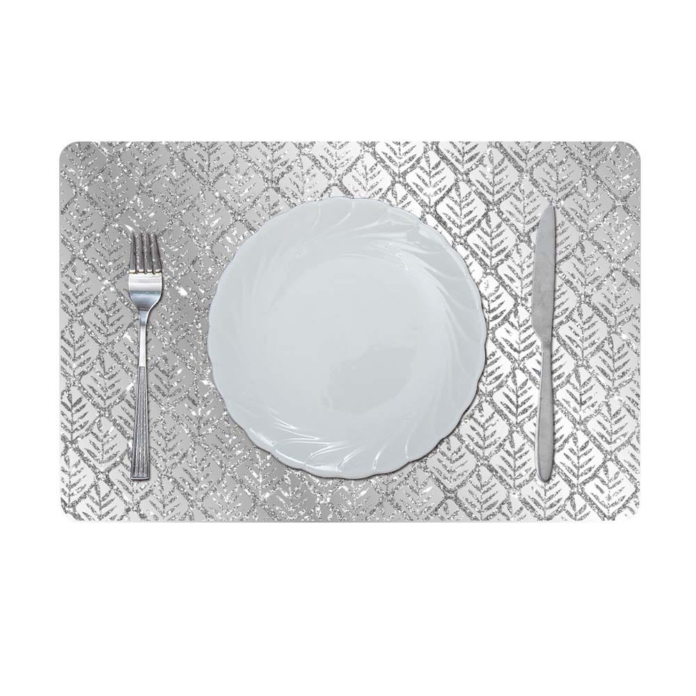 Glamour Glitter Metallic Mirror Look Printed Placemat Silver 43.5x28.5Cm Aec_29613A