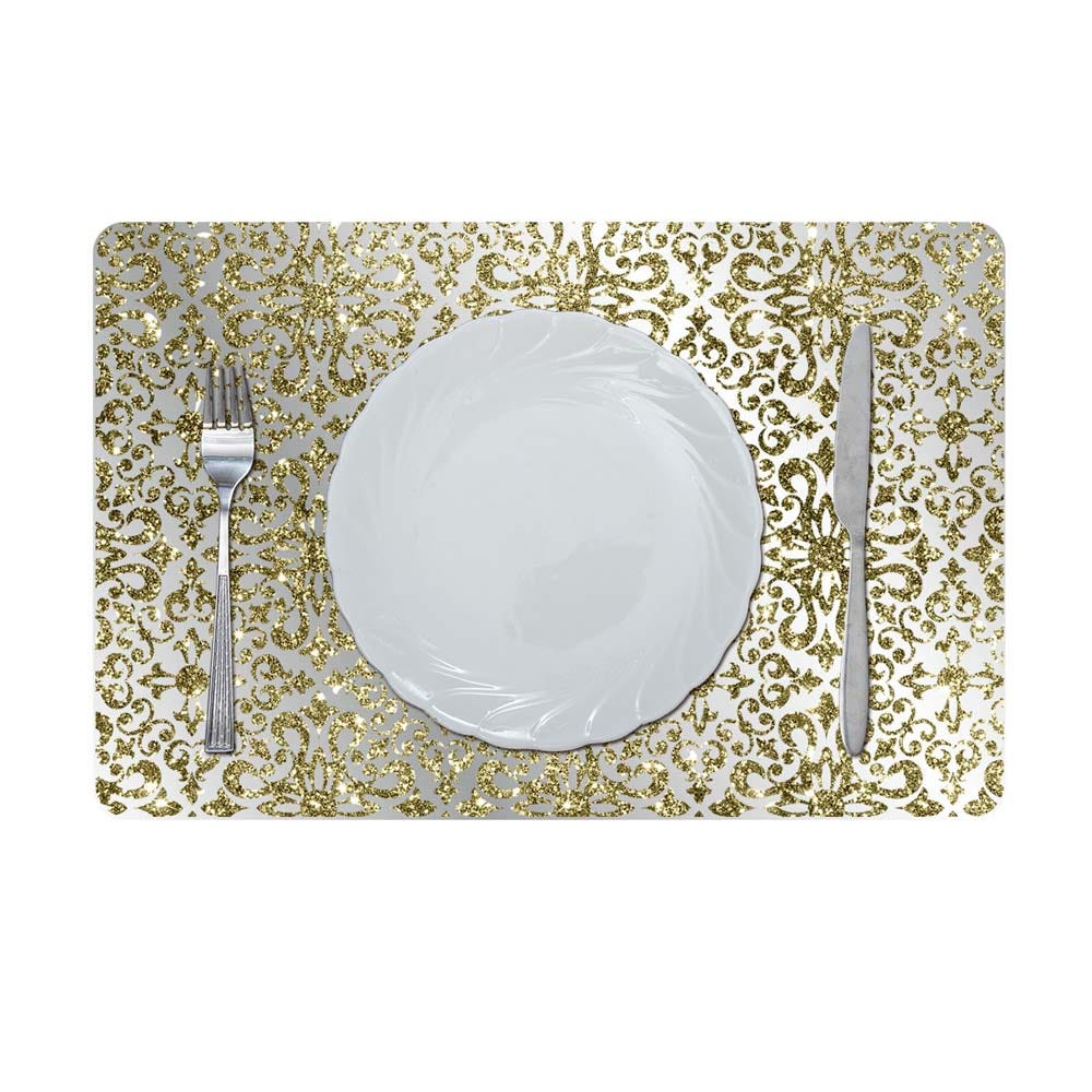 Glamour Glitter Metallic Mirror Look Printed Placemat Gold 43.5x28.5Cm Aec_29611