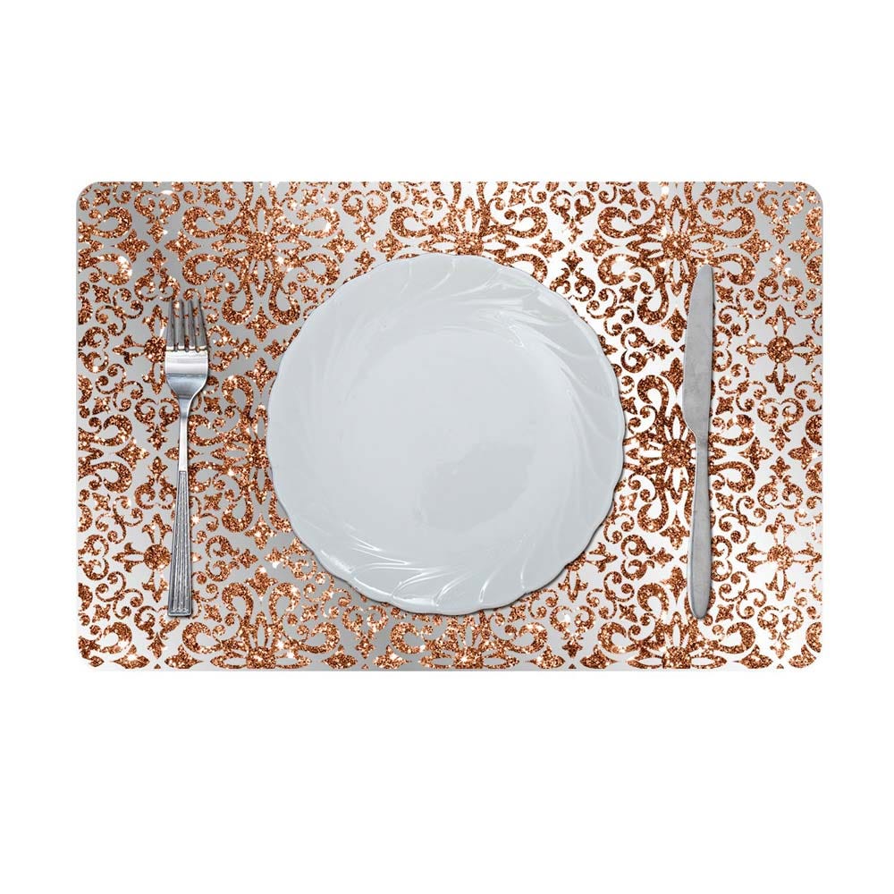 Glamour Glitter Metallic Mirror Look Printed Placemat Copper 43.5x28.5Cm Aec_29611B