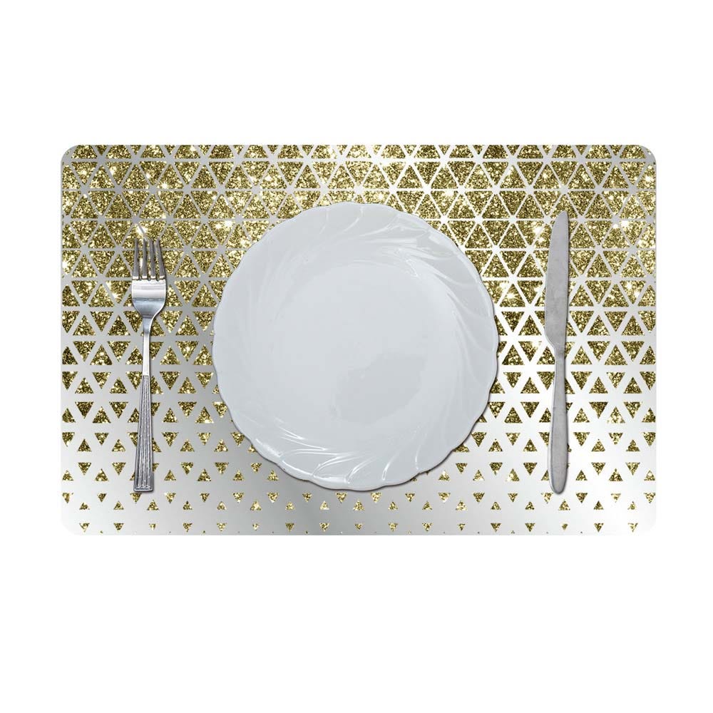 Glamour Glitter Metallic Mirror Look Printed Placemat Gold 43.5x28.5Cm Aec_29614