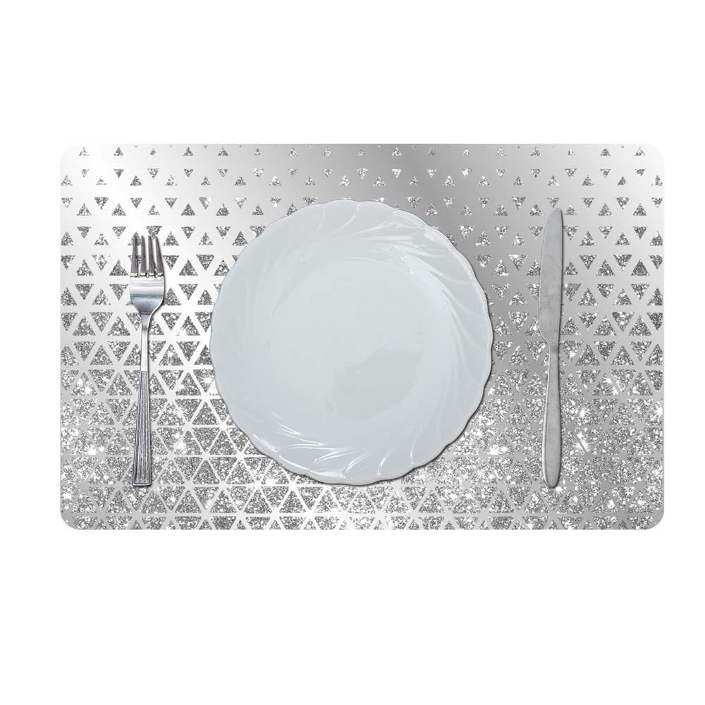 Glamour Glitter Metallic Mirror Look Printed Placemat Silver 43.5x28.5Cm Aec_29614A