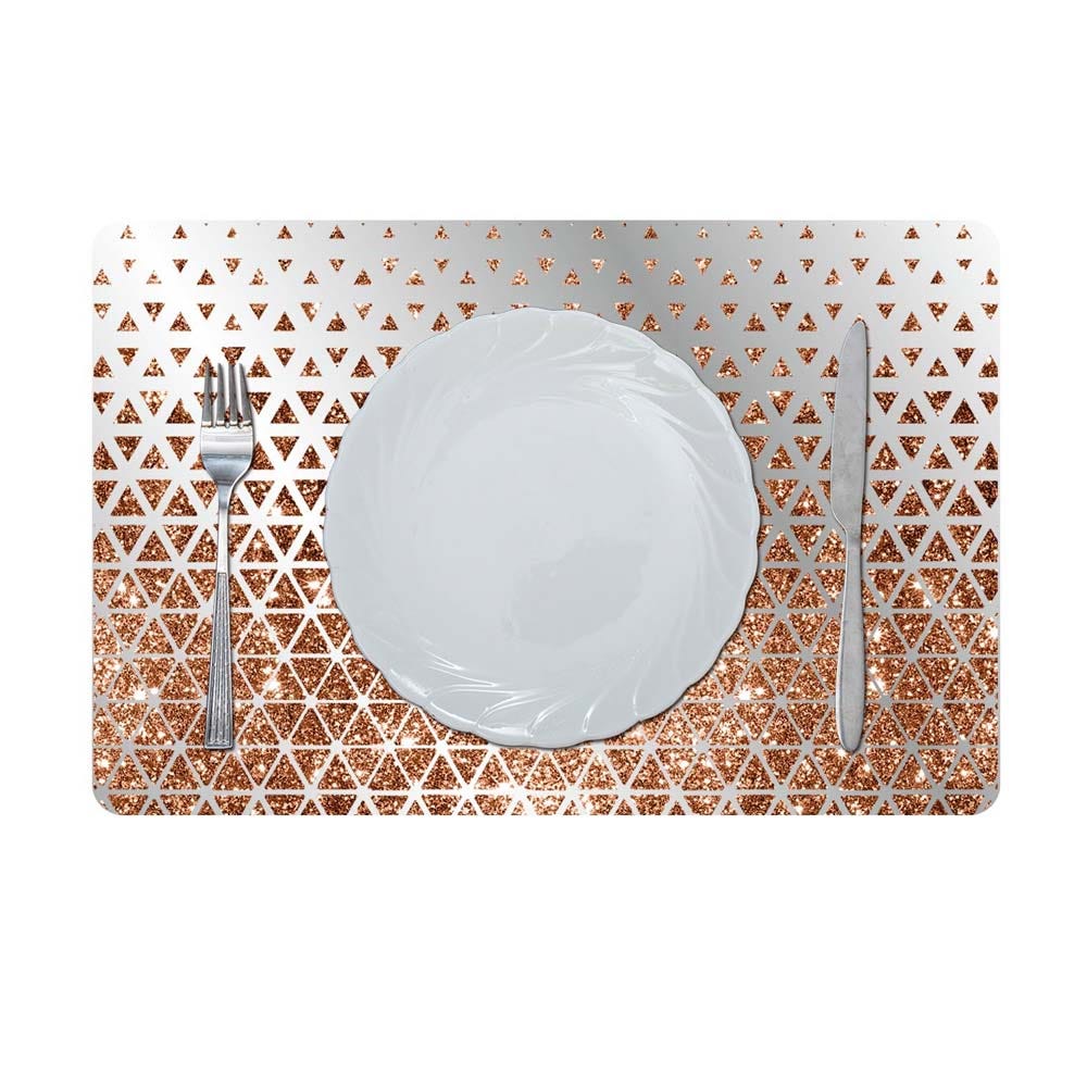 Glamour Glitter Metallic Mirror Look Printed Placemat Copper 43.5x28.5Cm Aec_29614B