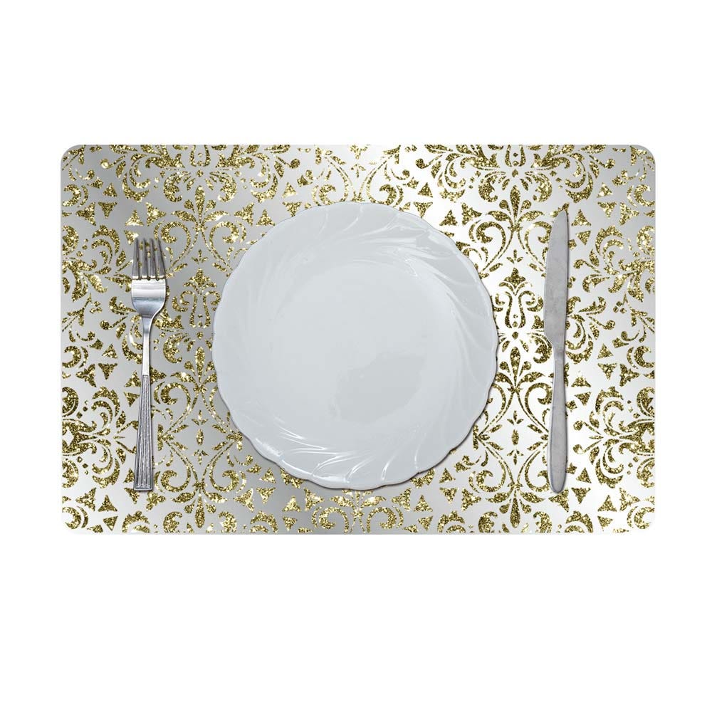 Glamour Glitter Metallic Mirror Look Printed Placemat Gold 43.5x28.5Cm Aec_29612
