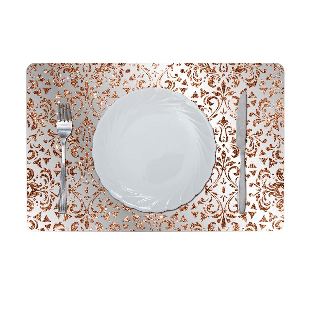 Glamour Glitter Metallic Mirror Look Printed Placemat Copper 43.5x28.5Cm Aec_29612B