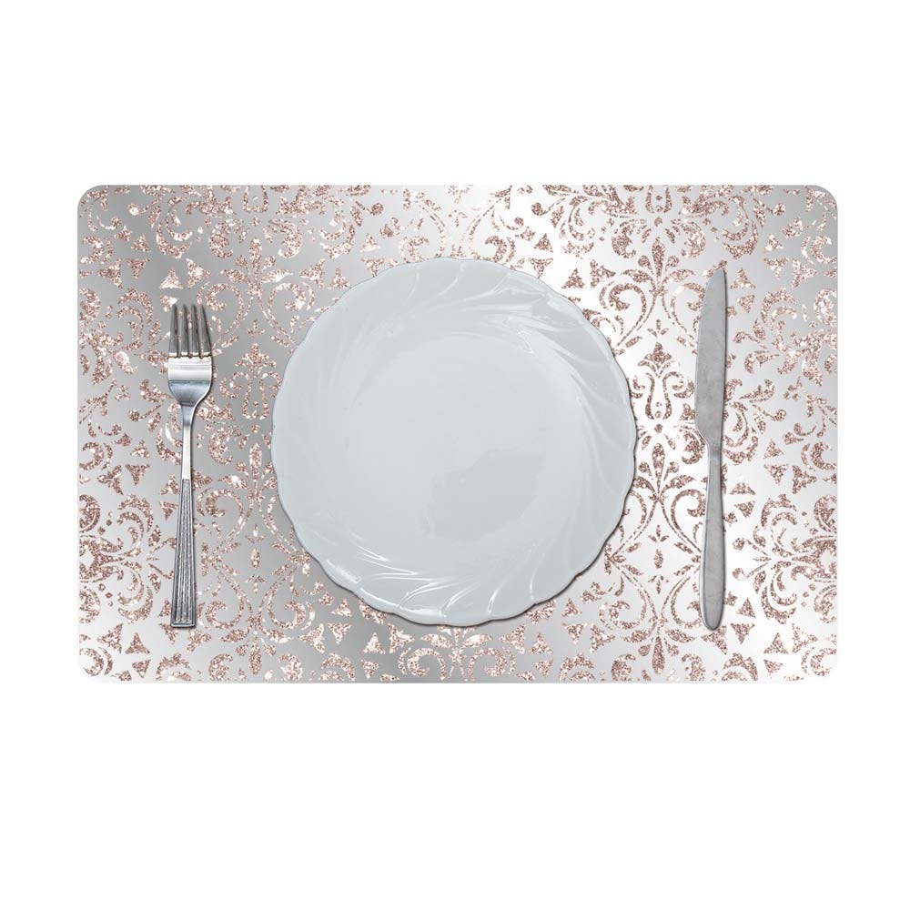 Glamour Glitter Metallic Mirror Look Printed Placemat Rose Gold 43.5x28.5Cm Aec_29612C