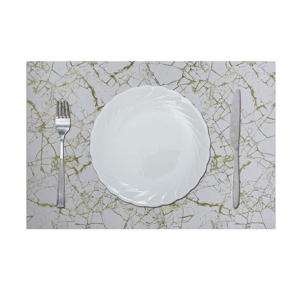 Glamour Pu Leather Placemat_ With Polyester Backing_ WhiteorGold 43x30Cm Aas_P_30017A