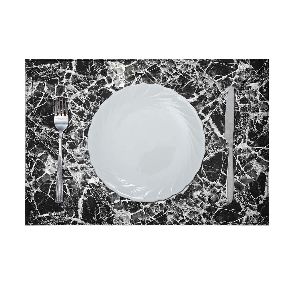 Glamour Pu Leather Placemat_ With Polyester Backing_ BlackorSilver 43x30Cm Aas_P_30017C