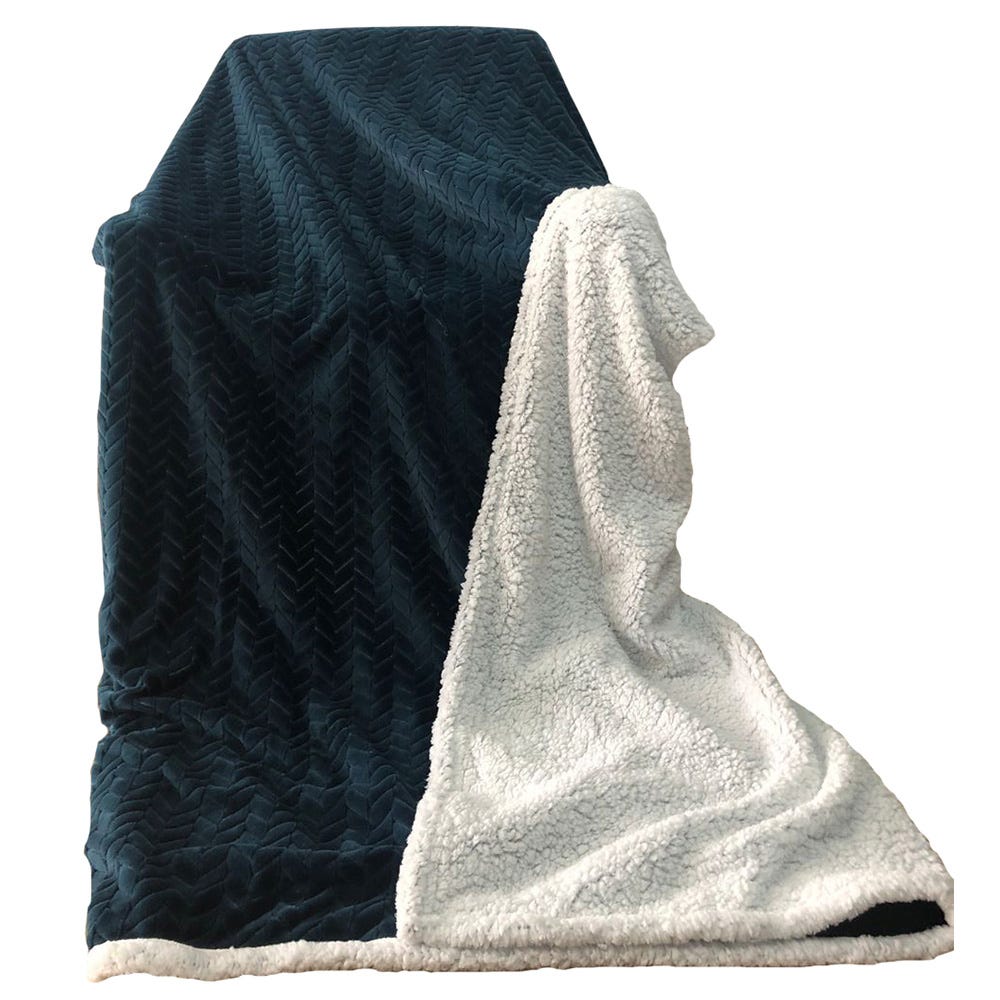 Solid Jacquard Flanel Plush Reverse Sherpa Blanket