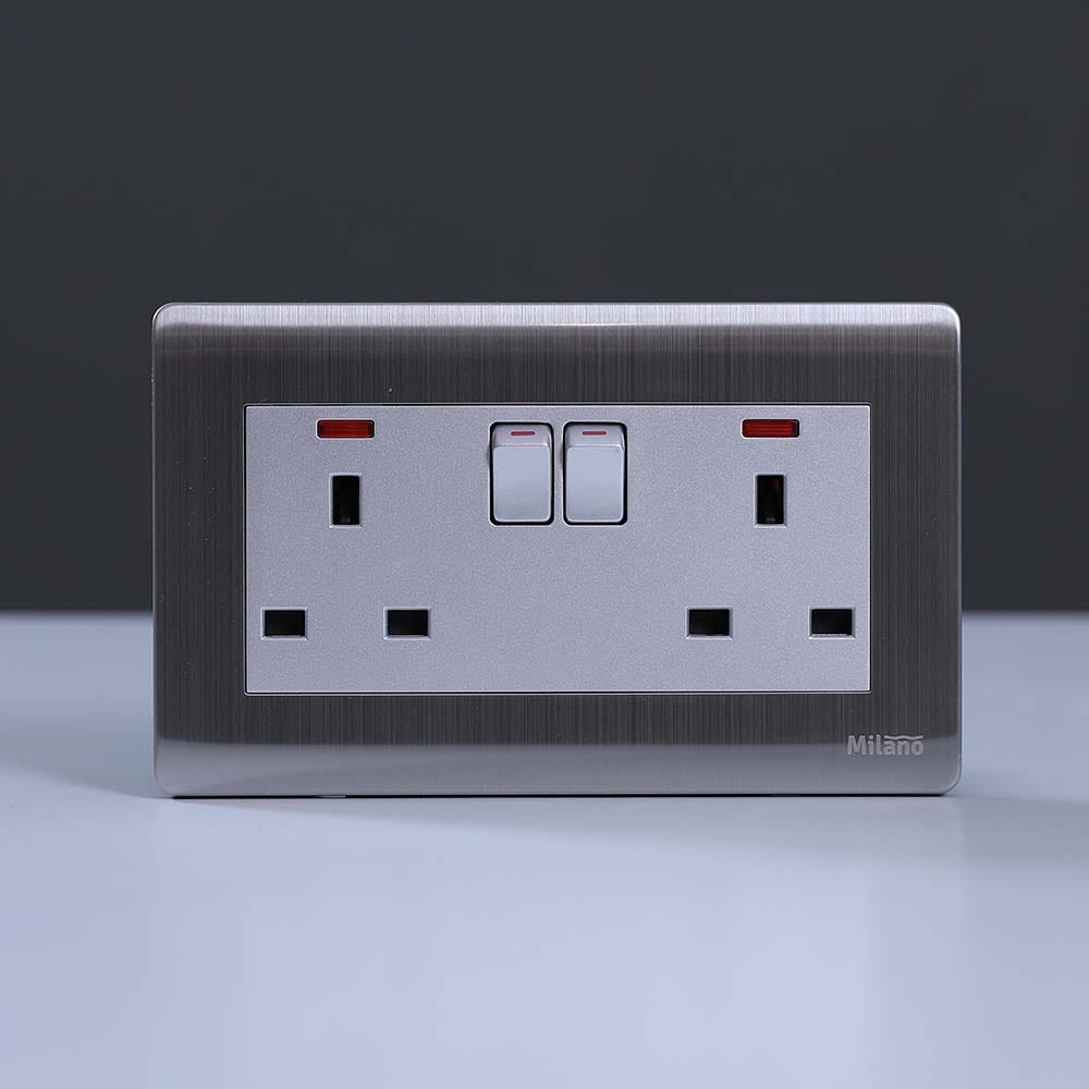 MILANO 13A 2 GANG SOCKET WITH NEON SL _B9_C14_