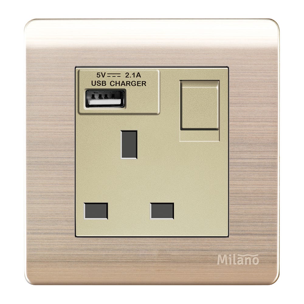 MILANO 13A SOCKET WITH NEON WITH USB GD