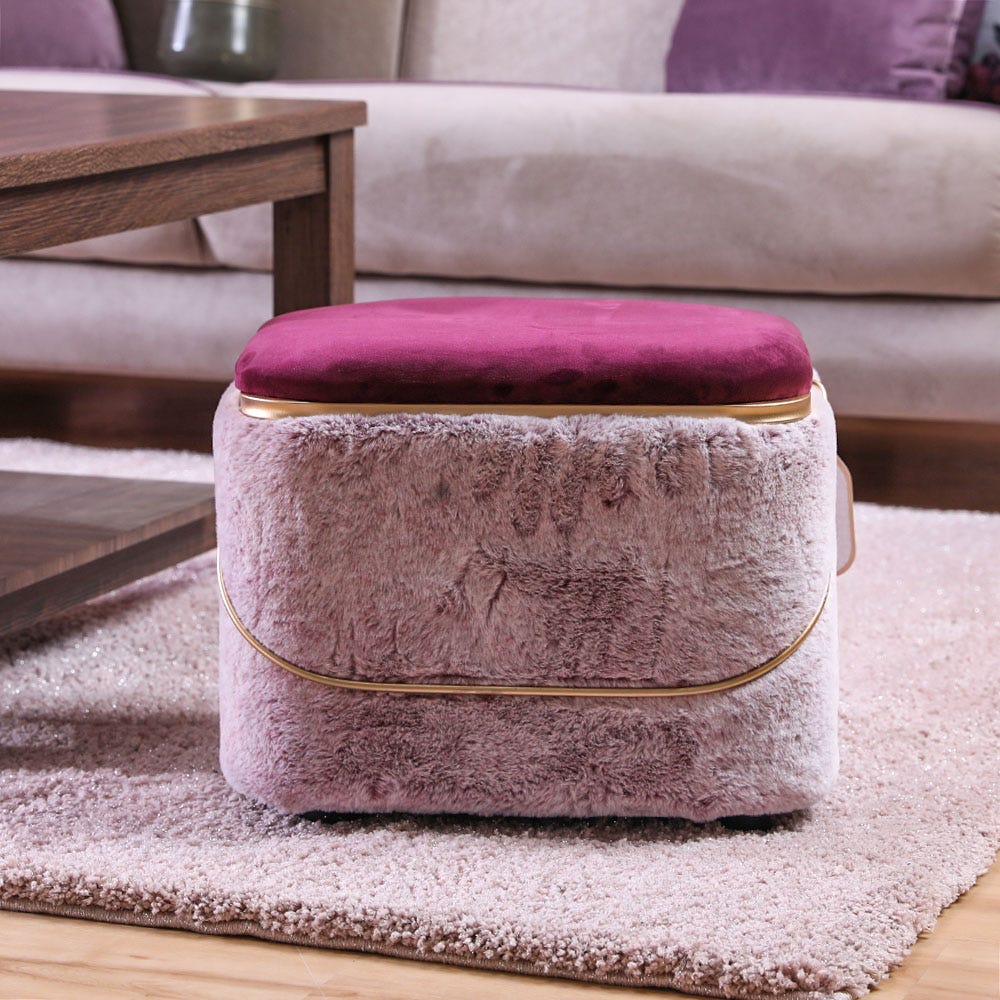 Santi Fur Pouf with Iron handle _ Pink