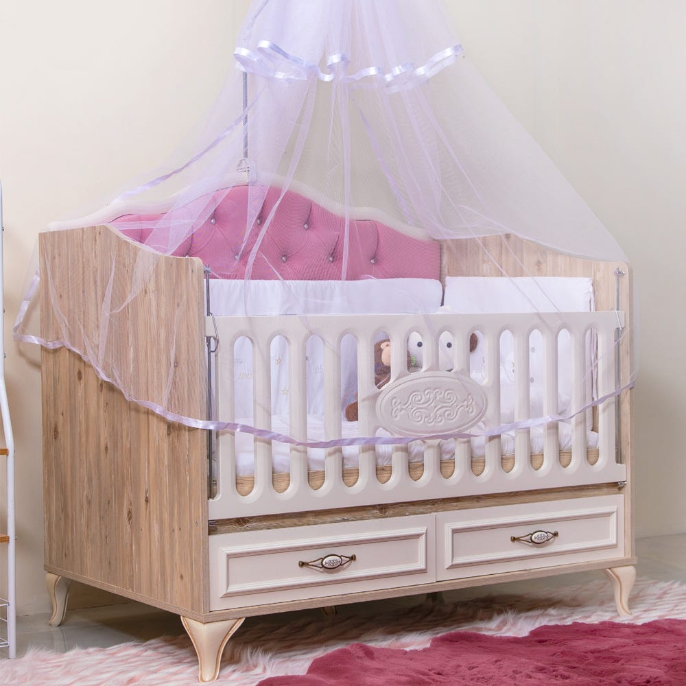 Golden Crib 80x130 with 2 Drawers and Led