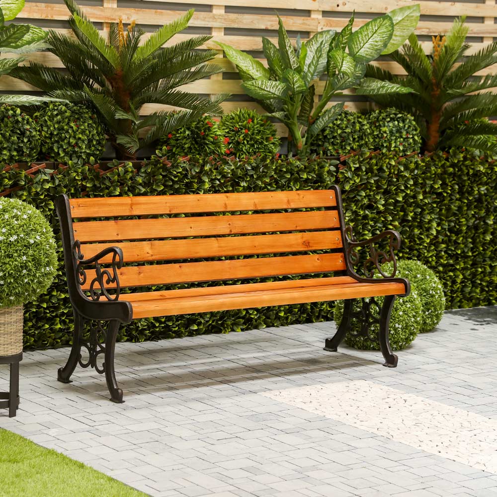 GARDEN IM GC CAST IRON PARK BENCH BRONZE or TEAK