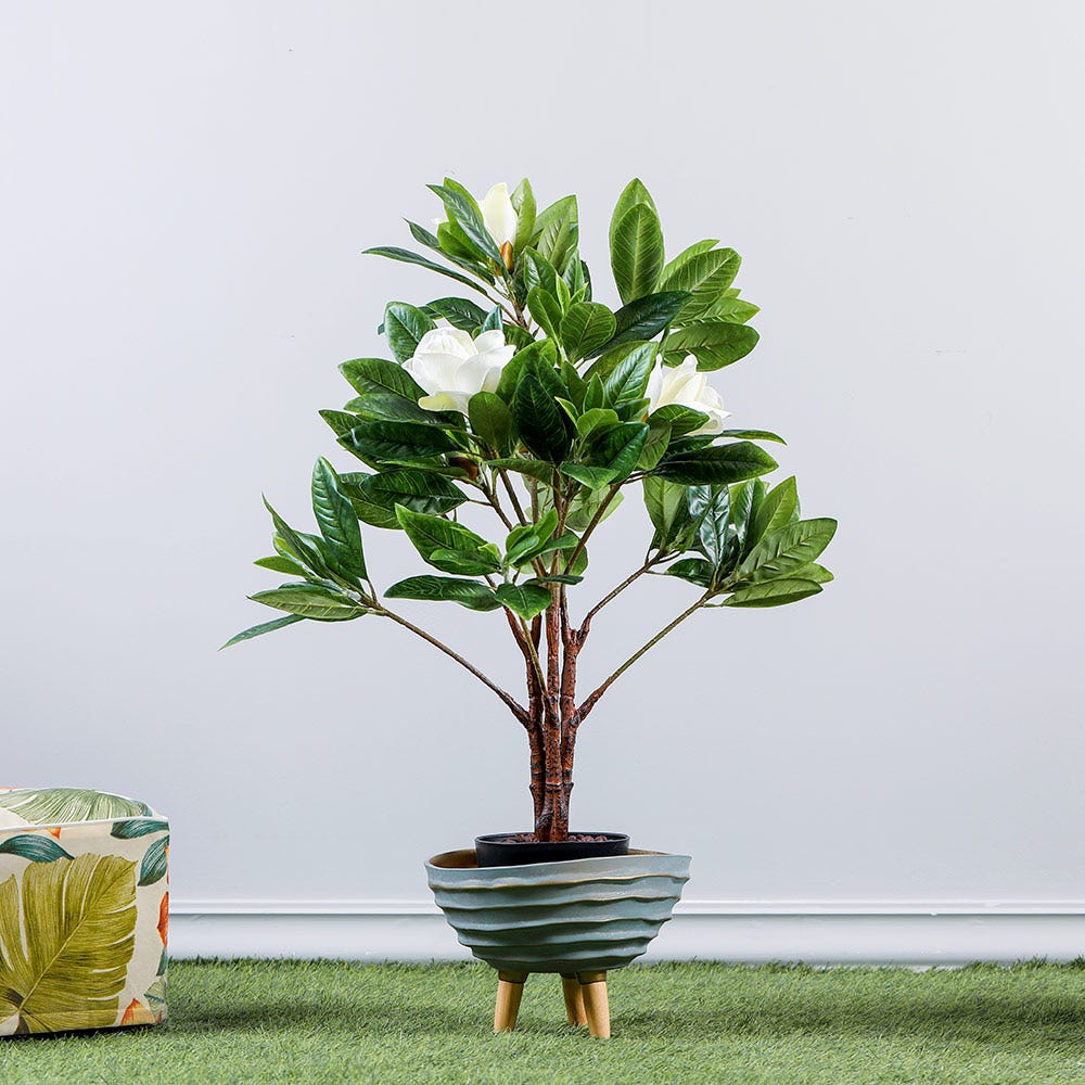 CERAMIC PLANTERS WITH BEECH WOOD LEGS_WRP17_15 MIXED BLUE WITH GOLDLINE