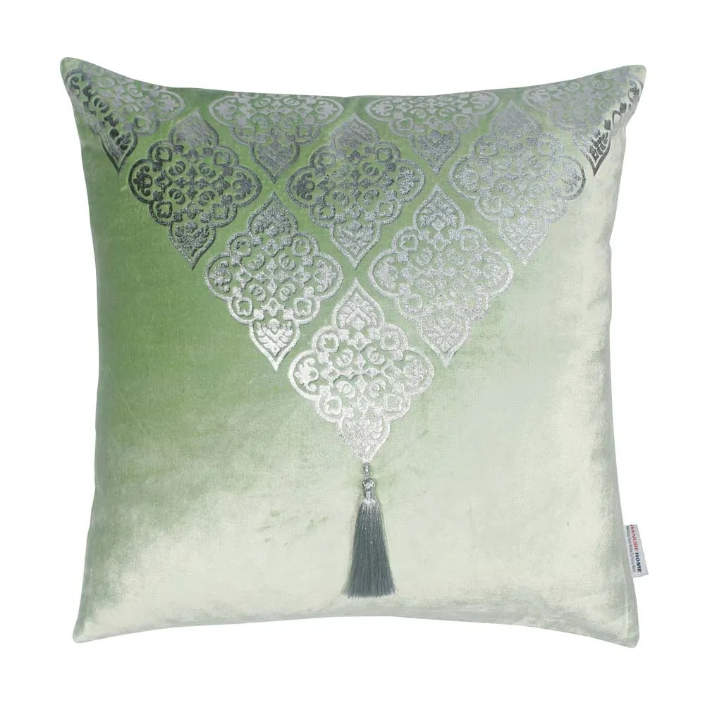 "Edria Viscose Velvet With Metallic Foil Printed Filled Cushion 45X45Cm  6148521 Silver"