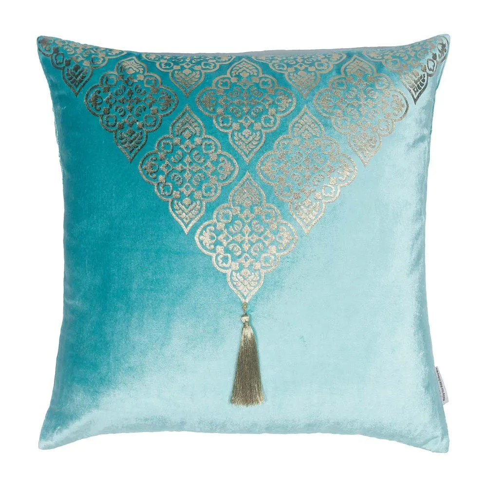 Edria Viscose Velvet With Metallic Foil Printed Filled Cushion