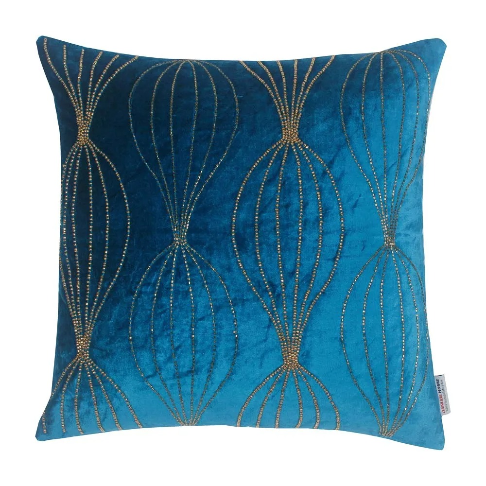 Edria Viscose Velvet Beaded Decorative  Filled Cushion