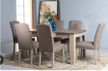 Heather 1+6 Dining Set - Marble / Oak