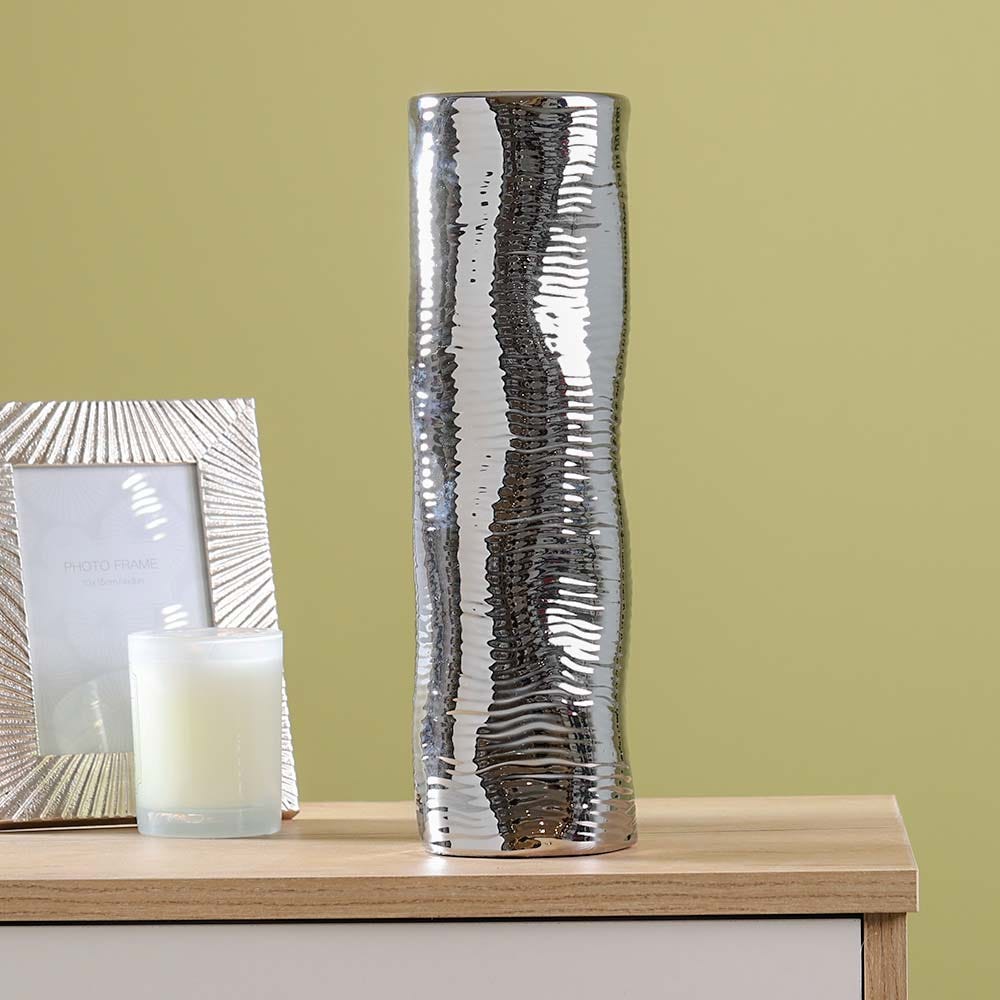 SS22 Cellena Stripe Vase Silver 10x34CM