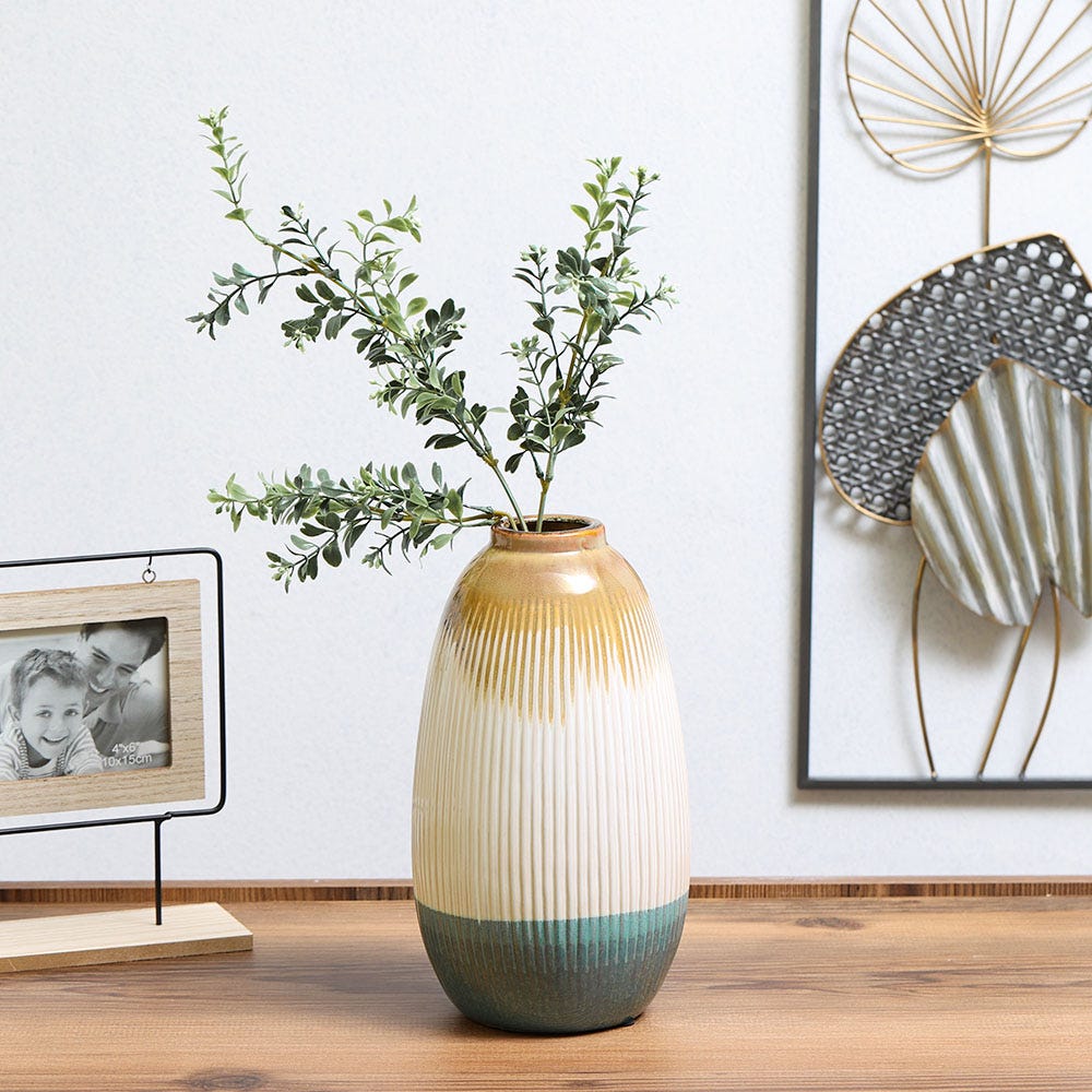 SS22 Cellena Stripe Vase White,Brown,Green 15.3x28CM