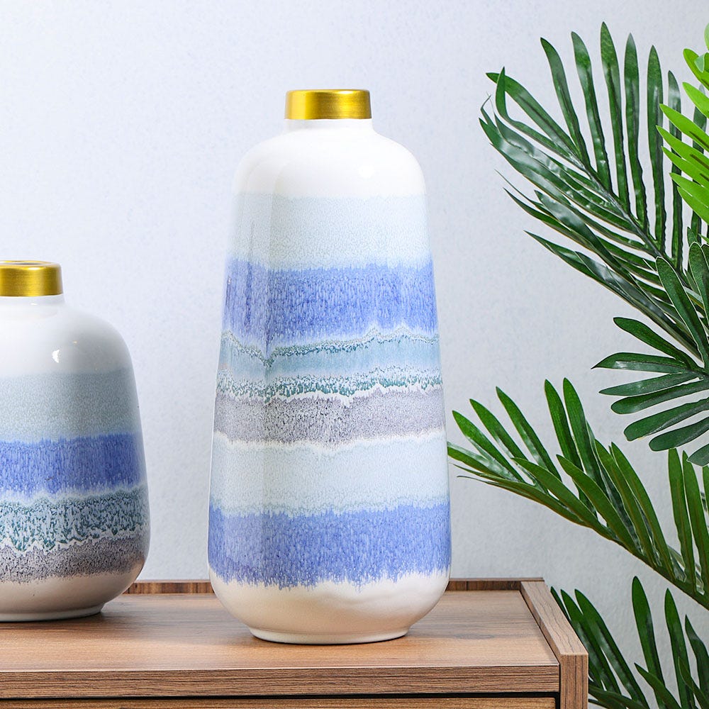 SS22 Cellena Seaview Vase White,Blue,Gold 17x39CM