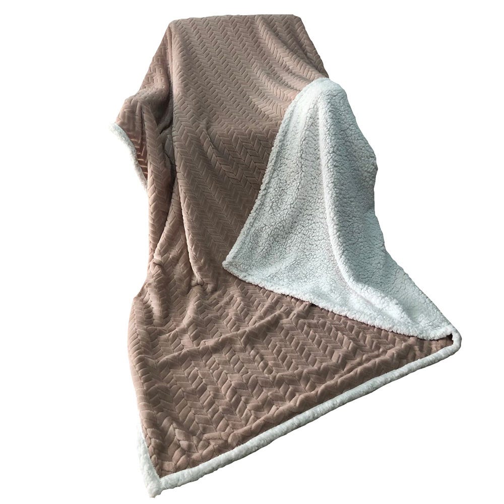 Solid Jacquard Flanel Plush Reverse Sherpa Blanket