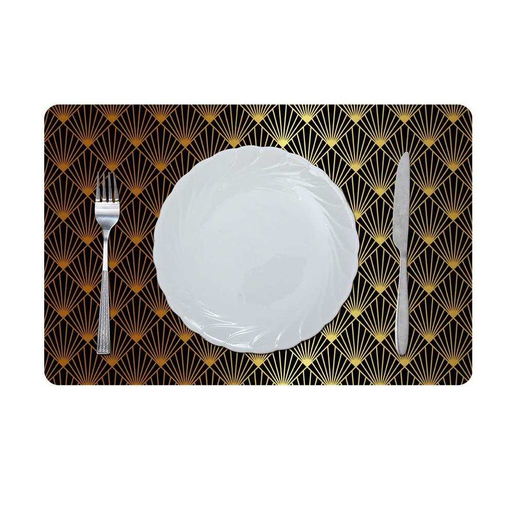 GLAMOUR METALLIC STAINLESS STEEL LOOK PRINTED PLACEMAT GOLDorBLACK 43.5x28.5CM AFC_25712_BLACK