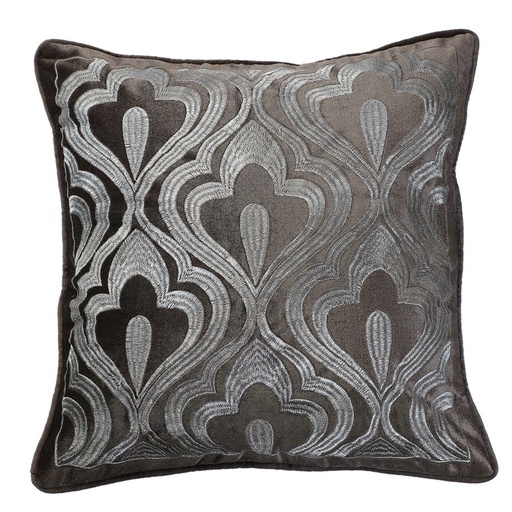 [HOM-Dan-01013] Ss21 Fantasy Embroidered Filled Cushion 45 x 45Cms _Grey Hol_431