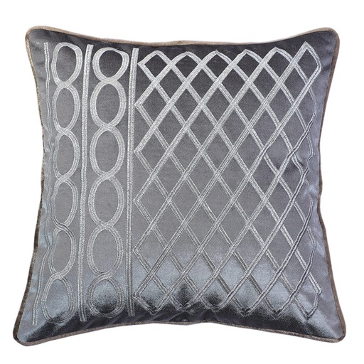 [HOM-Dan-01014] Ss21 Fantasy Embroidered Filled Cushion 45 x 45Cms _Grey Hol_433