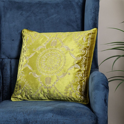[HOM-Dan-01016] Ss21 Fantasy Embroidered Filled Cushion 45 x 45Cms _Green Hol_413