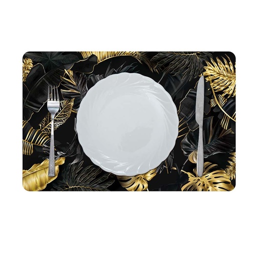 [HOM-Dan-01020] Glamour Mdf Printed Placemat Gold or Black 43.5x28.5Cm Ada_Hk_30129