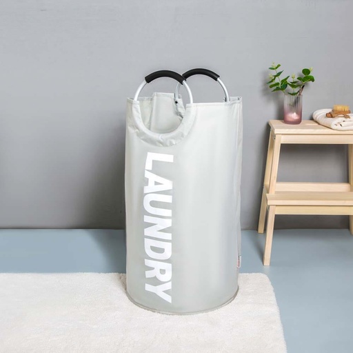 [HOM-Dan-01242] SS22 Oliver Laundry Hamper With Aluminum Tube Handle Light Grey