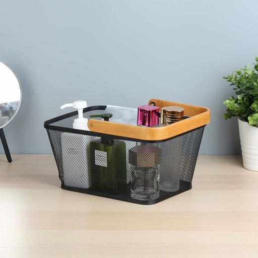 [HOM-Dan-01244] SS22 Oliver Storage Basket With Bamboo Handle Black