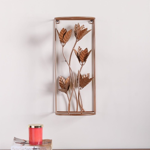 [HOM-Dan-01258] SS22 Stolpa Willow leaf Metal Wall Accent Rose Gold 21X17X50CM RSW341