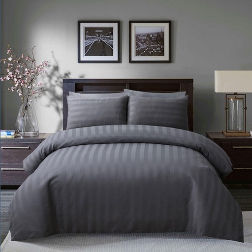 [HOM-Dan-01276] Kl_ Satin Stripe 10Pc King Comforter Set _ Grey
