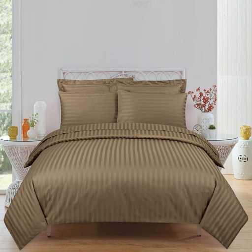 [HOM-Dan-01277] Kl_ Satin Stripe 10Pc King Comforter Set _ Brown