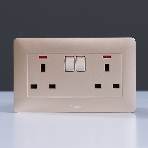 [ELE-Dan-01335] Milano 13A Twin Socket with switch and LED Indicator