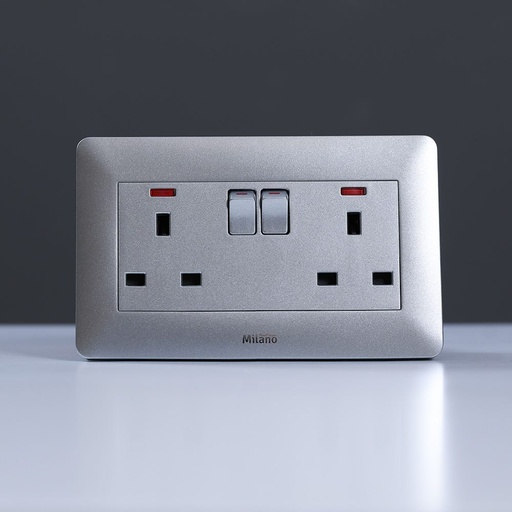 [ELE-Dan-01359] Milano 13A Twin Socket with switch and LED Indicator