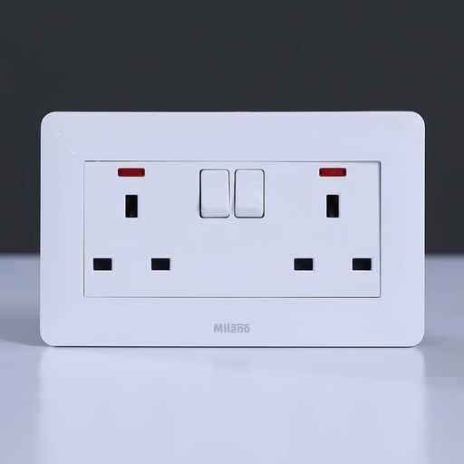 [ELE-Dan-01380] Milano 13A Twin Socket with switch and LED Indicator