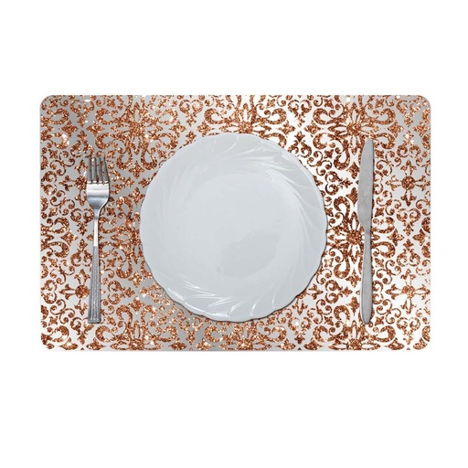 [HOM-Dan-01661] Glamour Glitter Metallic Mirror Look Printed Placemat Copper 43.5x28.5Cm Aec_29611B