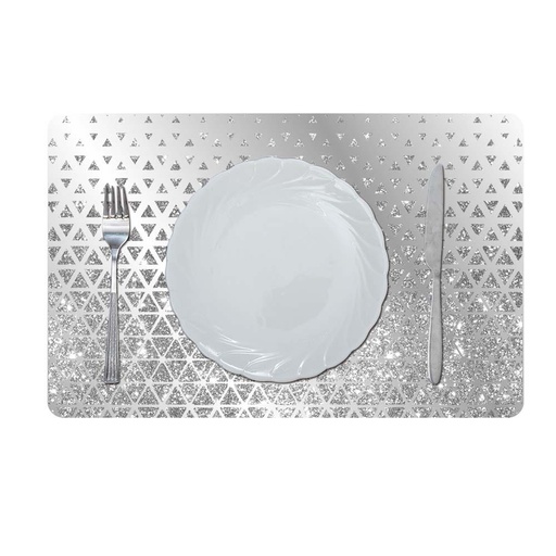 [HOM-Dan-01664] Glamour Glitter Metallic Mirror Look Printed Placemat Silver 43.5x28.5Cm Aec_29614A