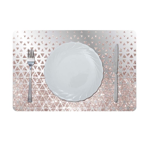 [HOM-Dan-01666] Glamour Glitter Metallic Mirror Look Printed Placemat Rose Gold 43.5x28.5Cm Aec_29614C