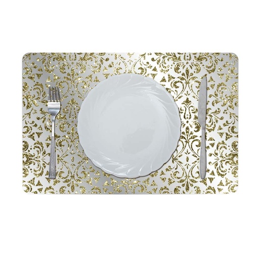 [HOM-Dan-01667] Glamour Glitter Metallic Mirror Look Printed Placemat Gold 43.5x28.5Cm Aec_29612